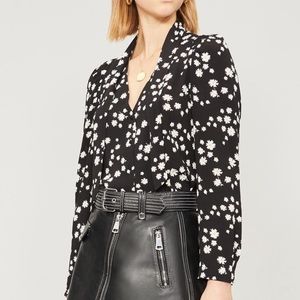 Maje Pussy Bow Long Sleeve Daisy Print Blouse S